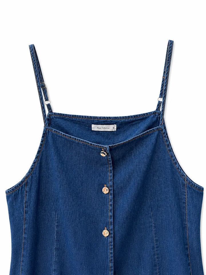 Top Denim de Tirantes Ajustables con Botones Metálicos y Corte Entallado para Mujer