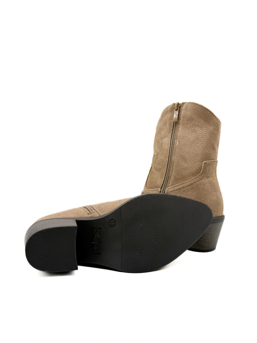 Botines Cowboy de Serraje con Bordados y Cremallera