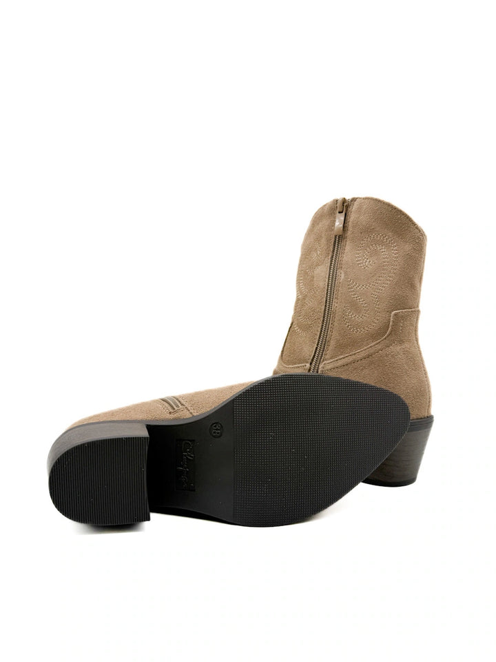 Botines Cowboy de Serraje con Bordados y Cremallera