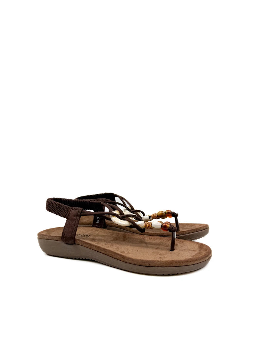 Sandalias Planas Estilo Boho con Cuentas y Tira Elástica - Mujer