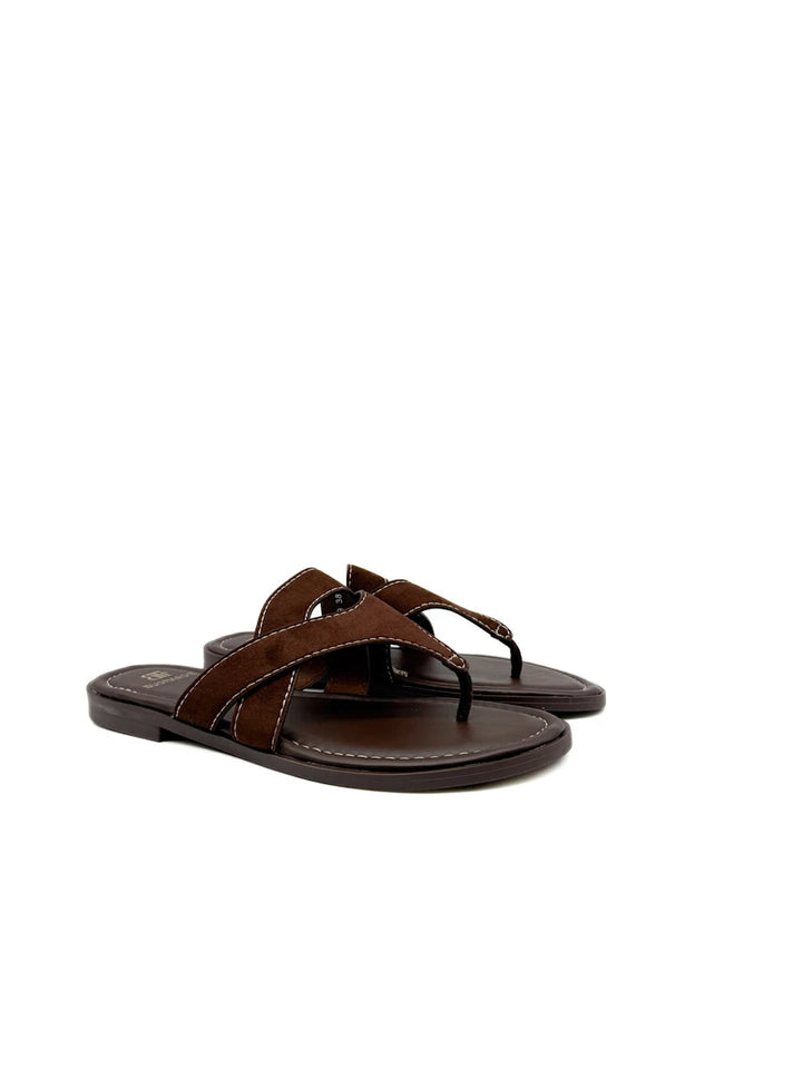 Sandalias Casuales de Dedo con Tiras de Ante - Mujer