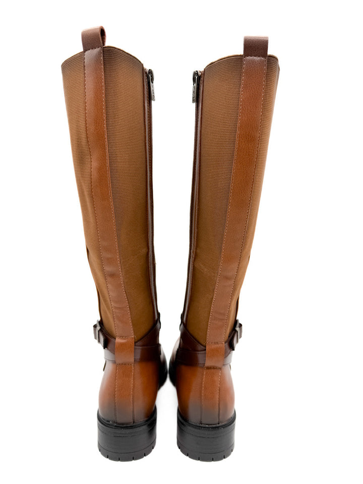 Botas de Caña Alta con Detalles Elásticos y Correa Ajustable.