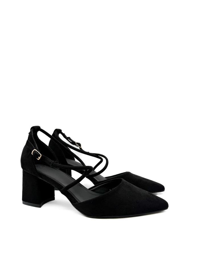 Zapatos de Salón con Tacón Ancho, Punta Afilada y Tiras Cruzadas
