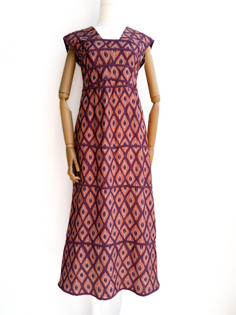 Vestido Largo de Algodón con Estampado Étnico Burdeos Coral única