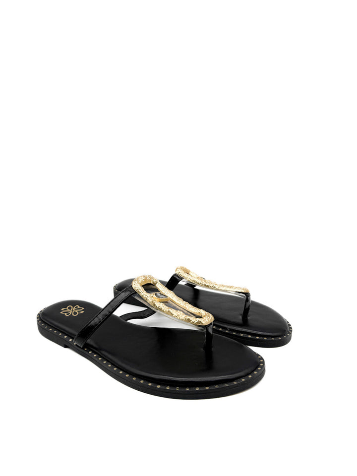 Sandalias Planas con Adorno Dorado Transparente