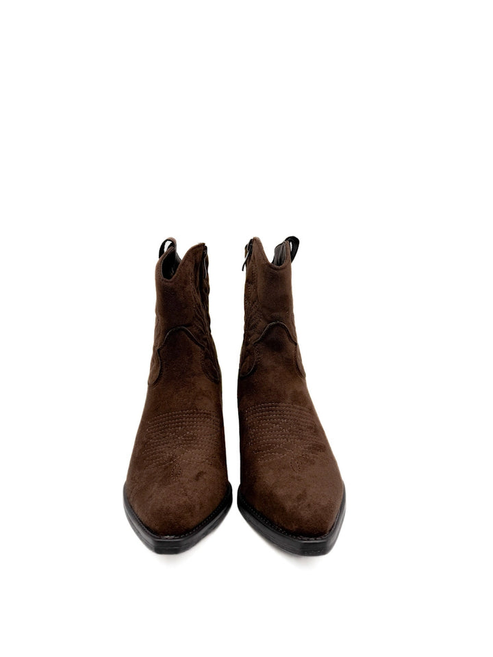 Botines Cowboy con Bordado Étnico para Mujer en Antelina y Piel Sintética
