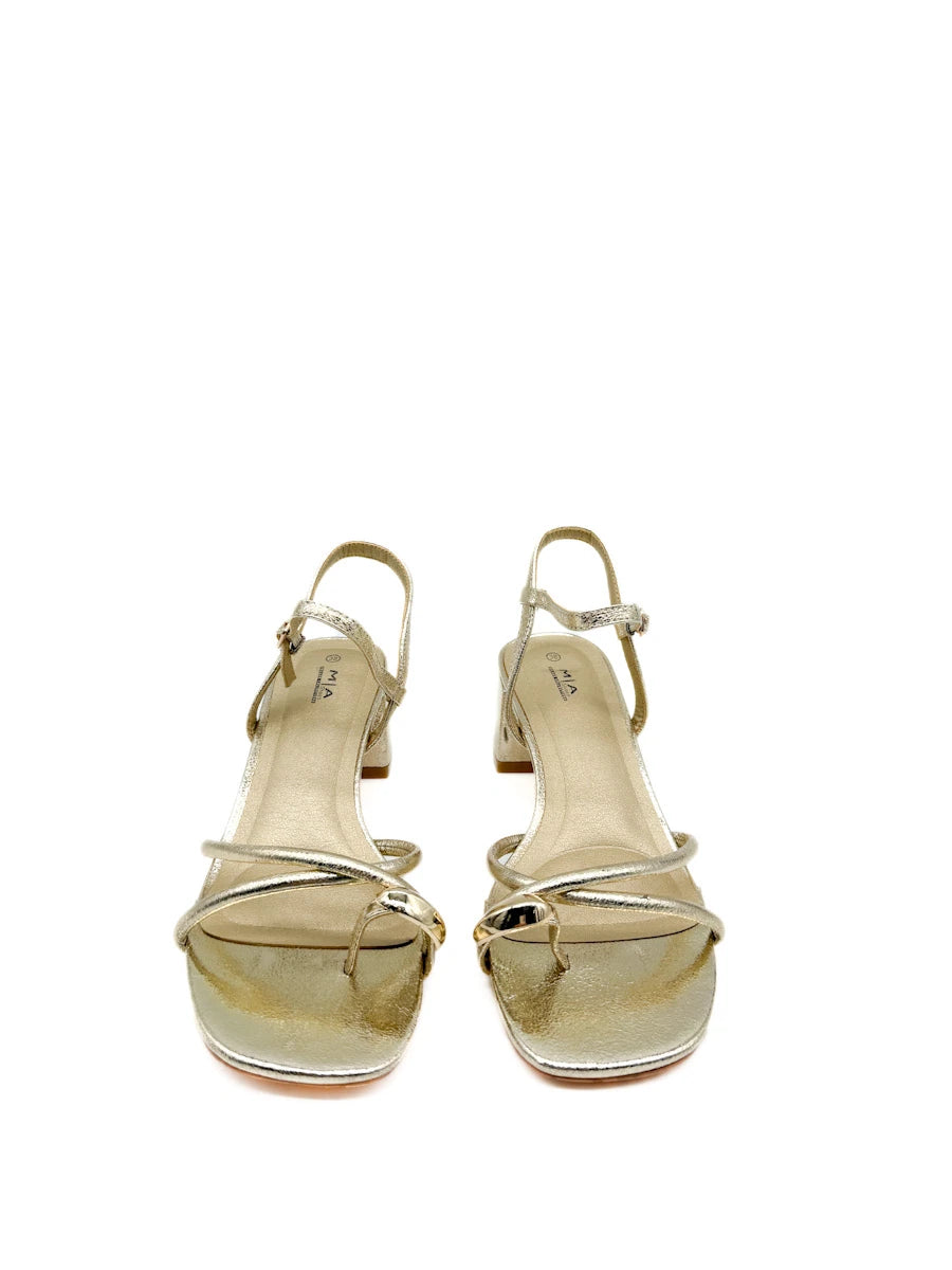 Sandalias de Tacón Bloque con Tiras y Adorno Dorado Orgánico para Mujer
