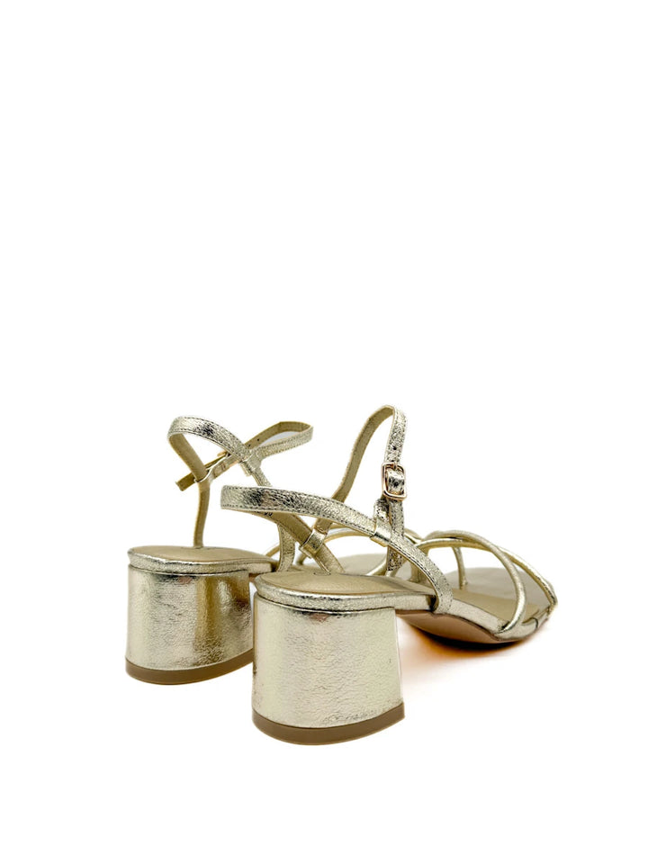 Sandalias de Tacón Bloque con Tiras y Adorno Dorado Orgánico para Mujer