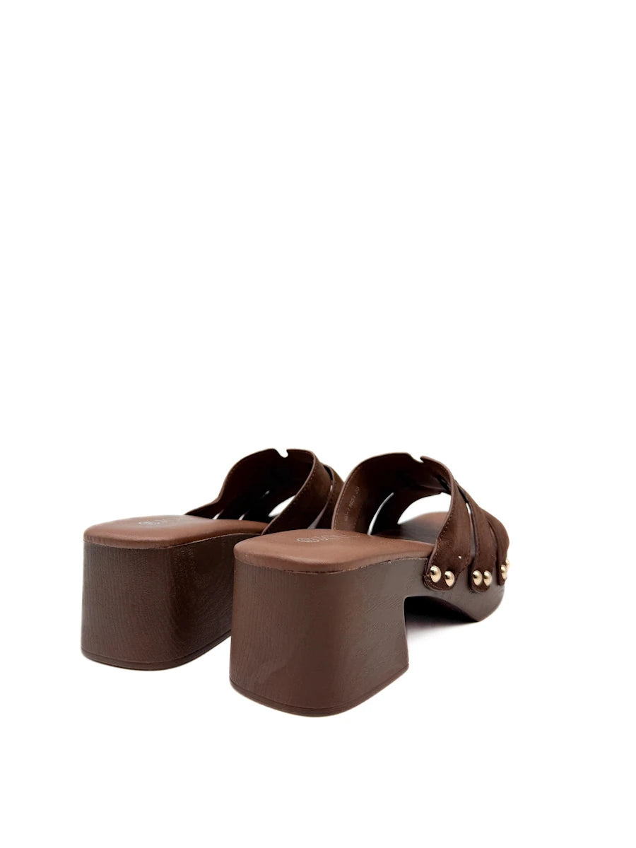 Sandalias de Plataforma Estilo Zueco con Tachuelas y Antelina