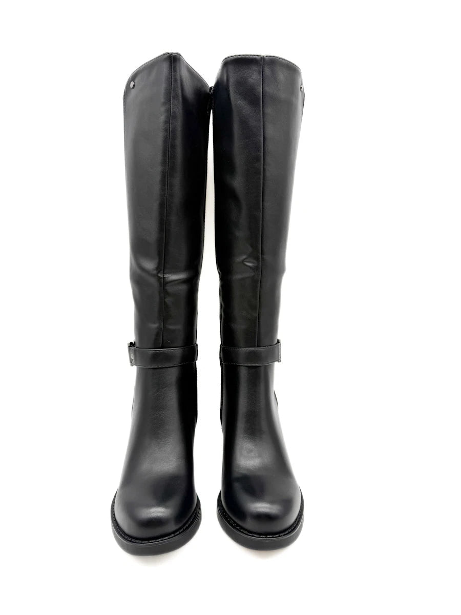 Botas Altas de Caña Ancha con Tacón Ancho y Adorno Metálico