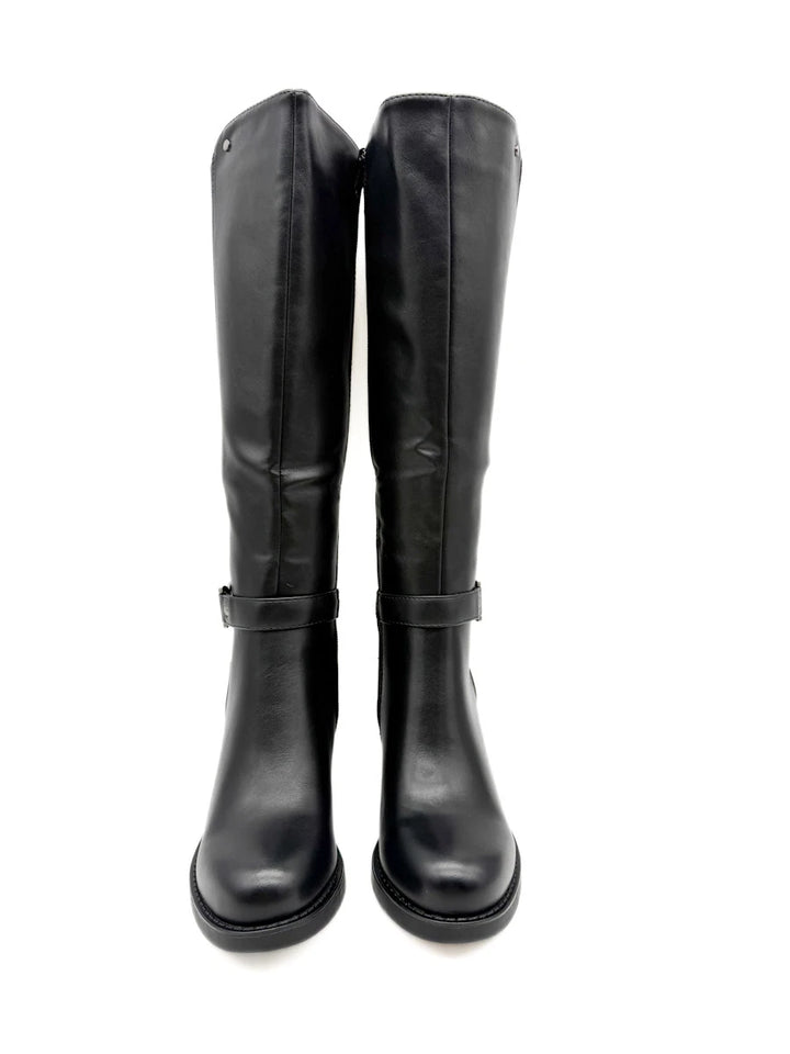 Botas Altas de Caña Ancha con Tacón Ancho y Adorno Metálico