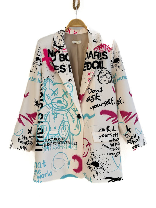 Blazer Con Estampado Beige Oso única