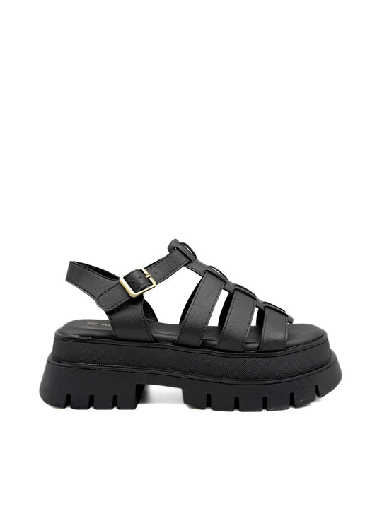 Sandalia Negra Estilo Romanas con Plataforma Negro