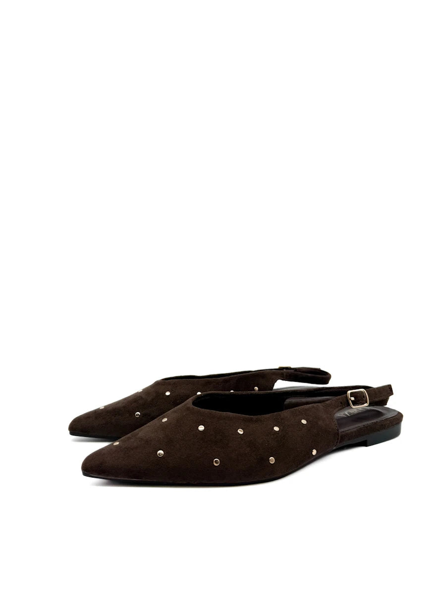 Zapatos Planos Destalonados de Antelina con Tachuelas y Punta Afilada