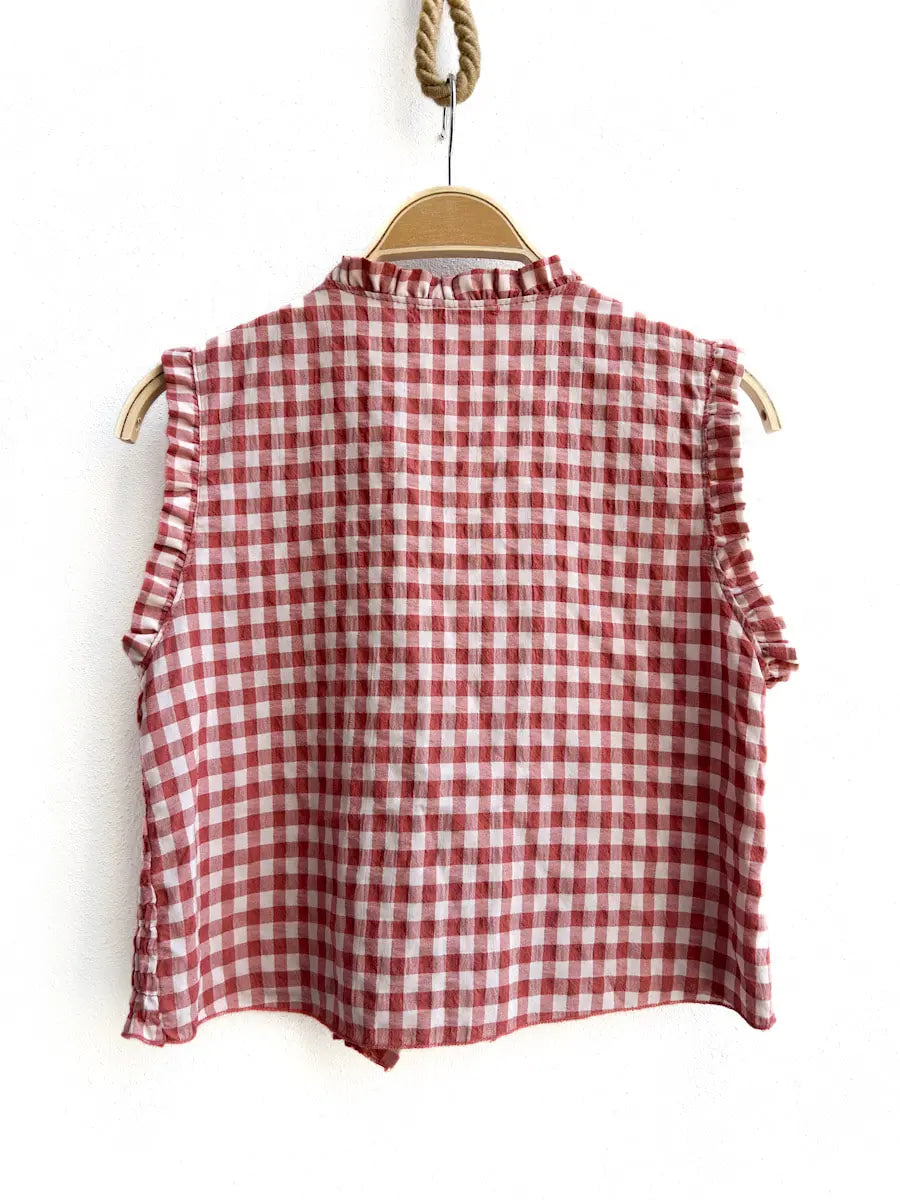 Top Fruncido de Cuadros con Lazo