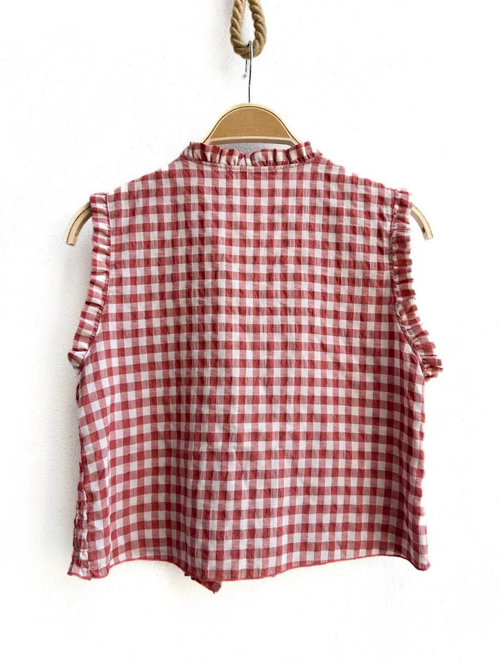 Top Fruncido de Cuadros con Lazo