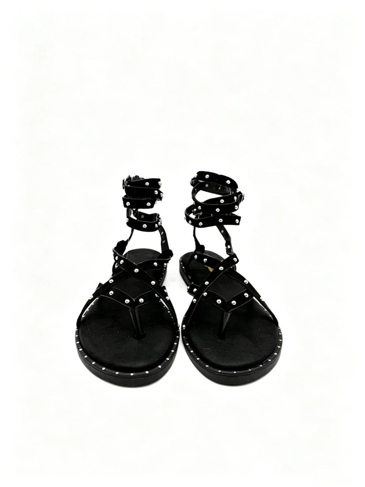 Sandalias Planas Estilo Romano con Tachuelas y Cierre al Tobillo - Colección Verano