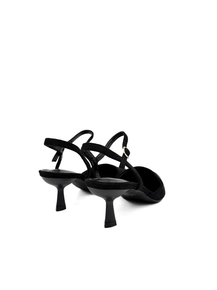 Zapatos destalonados de punta fina con tacón bajo y acabado en antelina