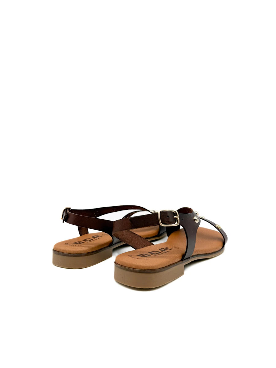Sandalias Planas de Piel con Tachuelas - Hechas en España - Planta de Gel Confort