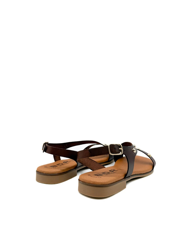 Sandalias Planas de Piel con Tachuelas - Hechas en España - Planta de Gel Confort