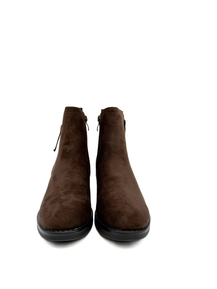 Botines de Ante para Mujer con Tacón Ancho y Cremallera Decorativa