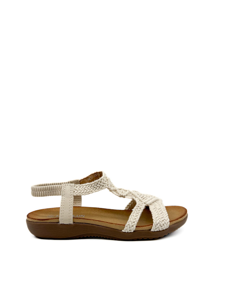 Sandalia Plana Crochet Beige  Para Mujer