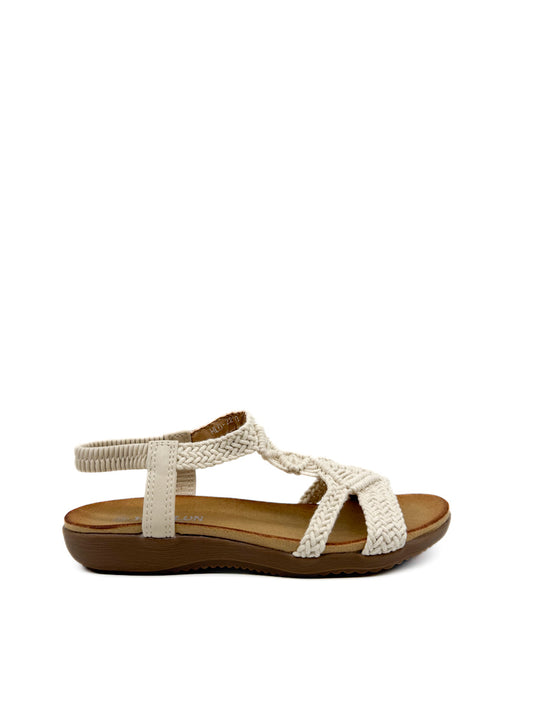 Sandalia Plana Crochet Beige Para Mujer Beige