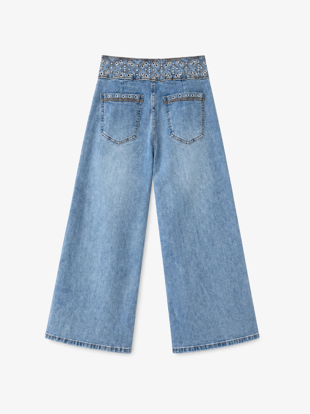 Pantalón de Mezclilla de Pierna Ancha con Detalles Metálicos en Pretina