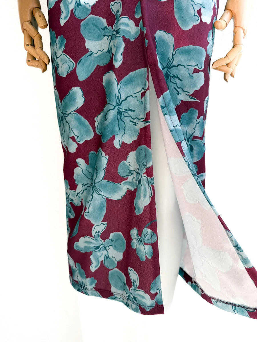 Vestido Elegante con Estampado Floral y Manga Abullonada