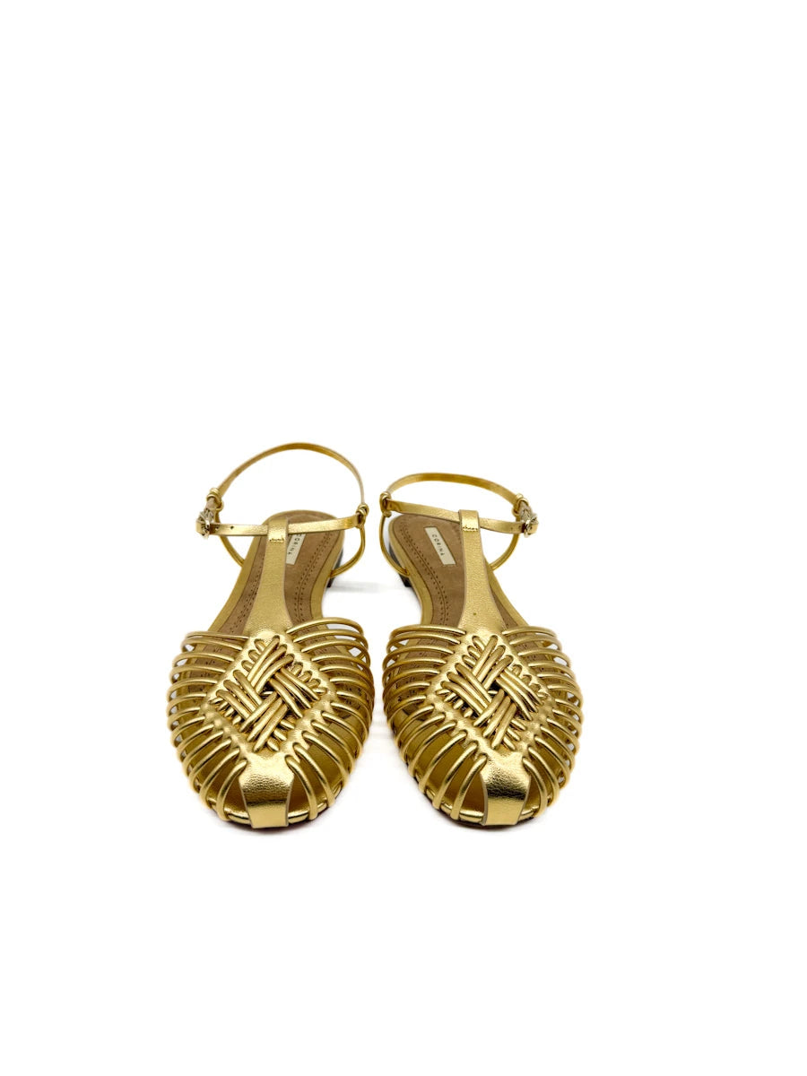 Sandalias Planas Estilo Cangrejeras Corina con Tiras Entrelazadas y Cierre de Hebilla