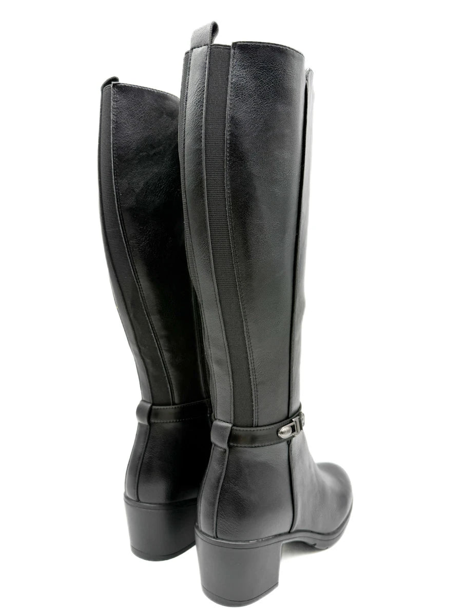 Botas Altas de Tacón Ancho con Caña Elástica y Hebilla