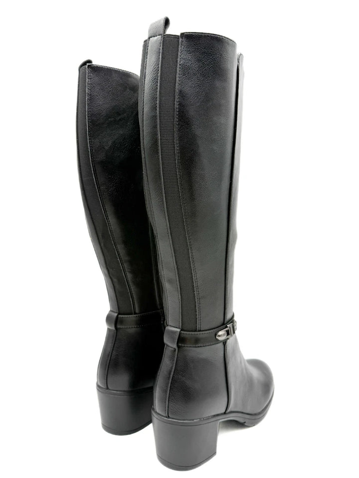 Botas Altas de Tacón Ancho con Caña Elástica y Hebilla