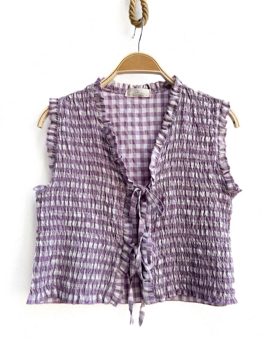 Top Fruncido de Cuadros con Lazo