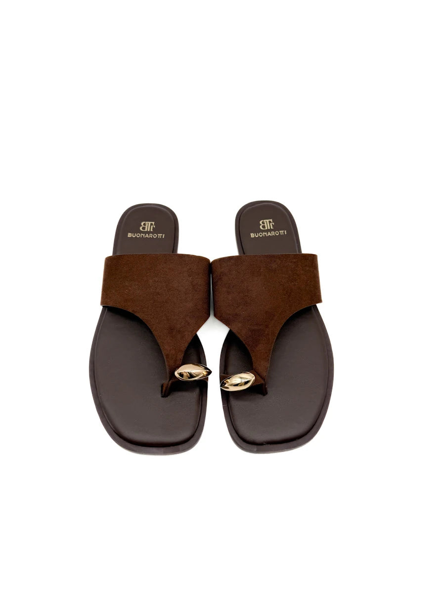 Sandalias Tipo Pala de Dedo con Detalle Metálico Dorado Mujer