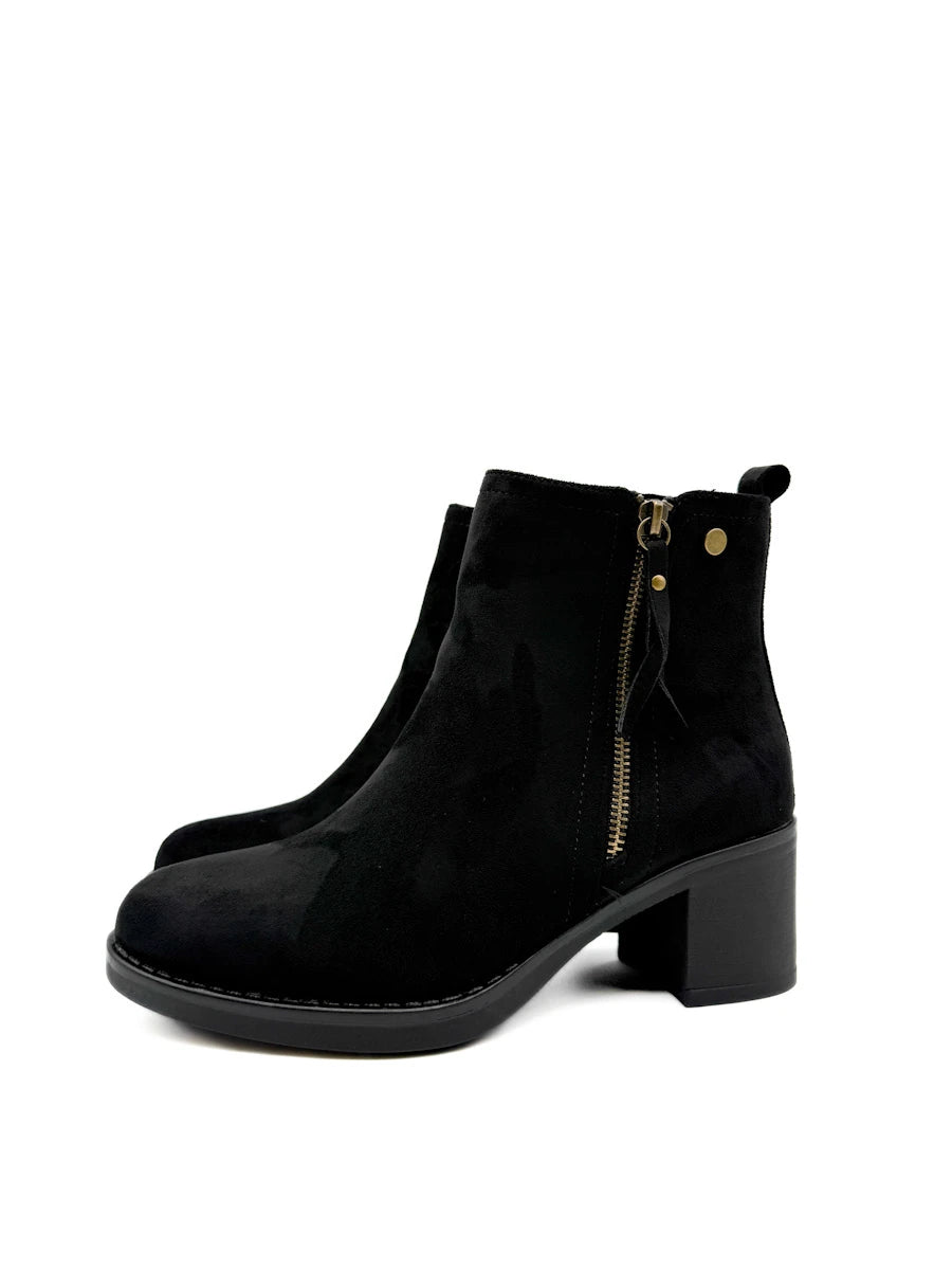 Botines de Ante para Mujer con Tacón Ancho y Cremallera Decorativa