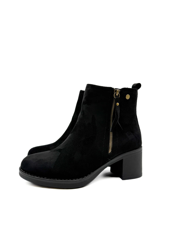 Botines de Ante para Mujer con Tacón Ancho y Cremallera Decorativa