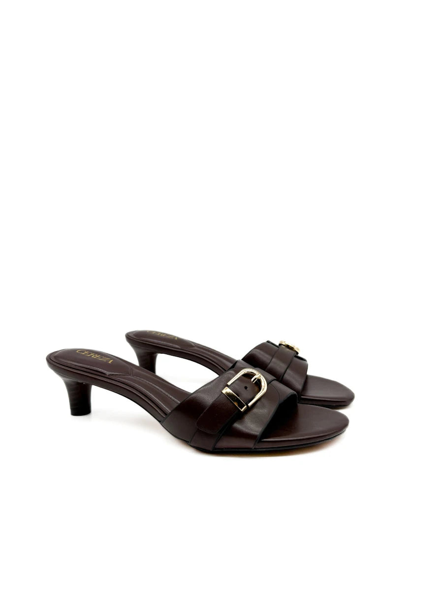 Sandalias Mule Tacón Bajo con Hebilla Dorada
