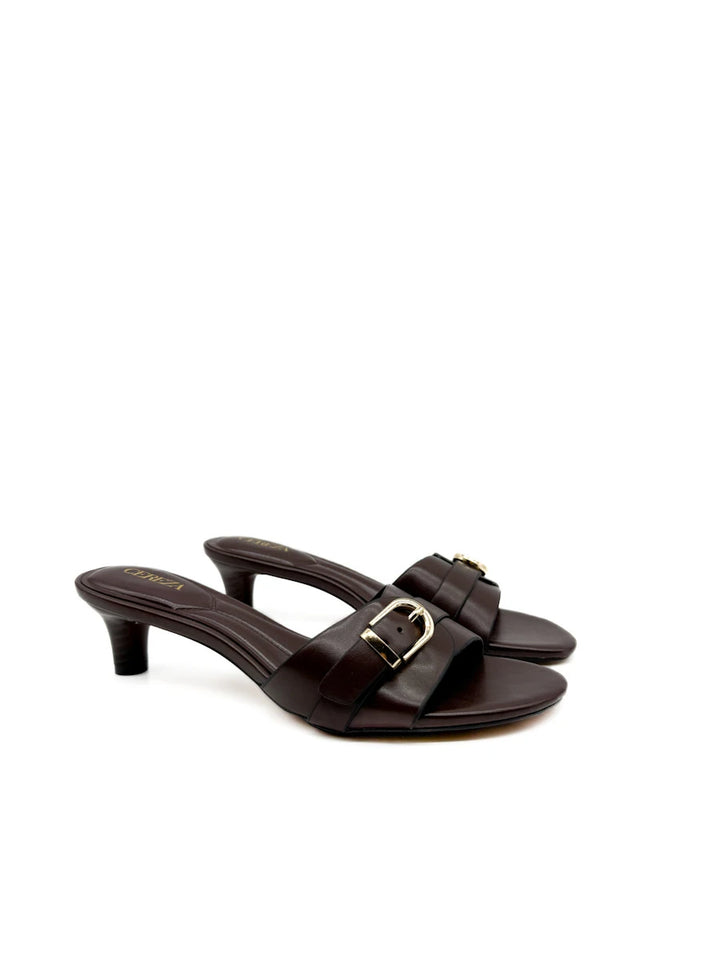 Sandalias Mule Tacón Bajo con Hebilla Dorada