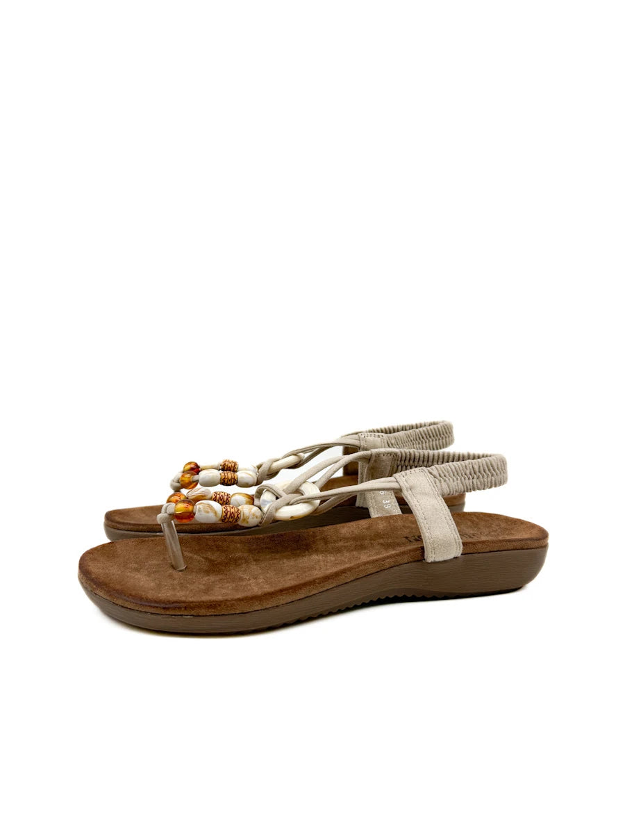 Sandalias Planas Estilo Boho con Cuentas y Tira Elástica - Mujer