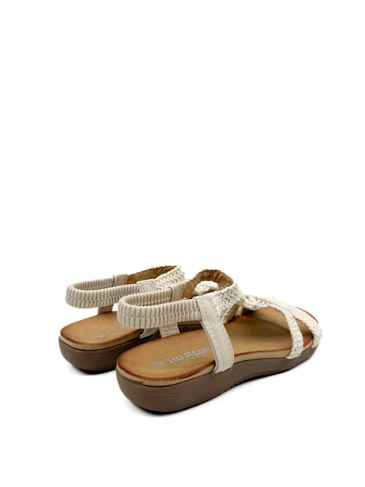 Sandalia Plana Crochet Beige  Para Mujer