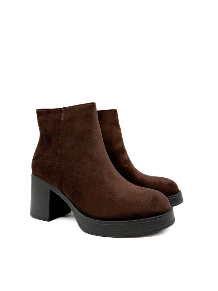 Botines de Tacón Ancho y Plataforma para Mujer en Polipiel y Antelina con Cremallera