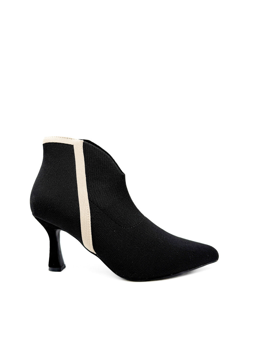 Botines tipo calcetín con Tacón de Aguja y Franja Bicolor. Negro