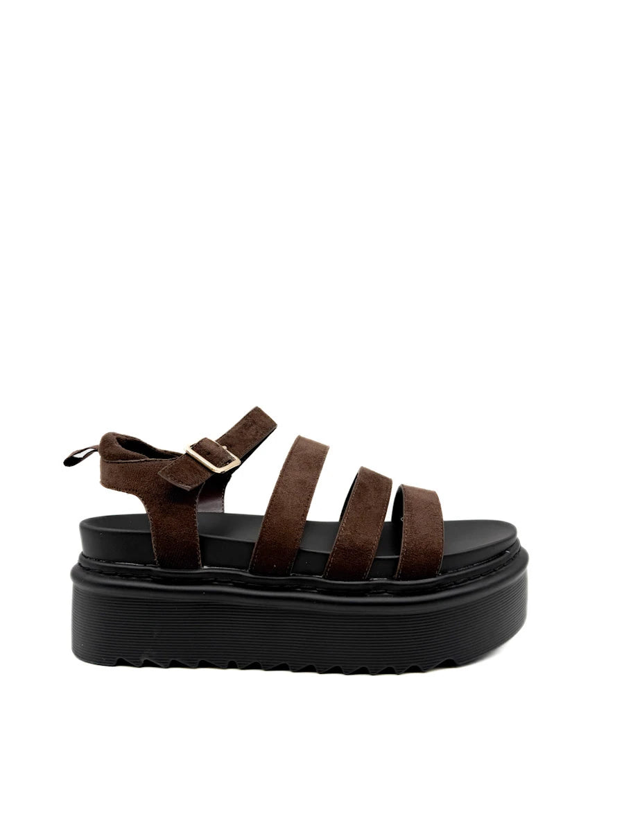 Sandalias de plataforma chunky en antelina marrón.