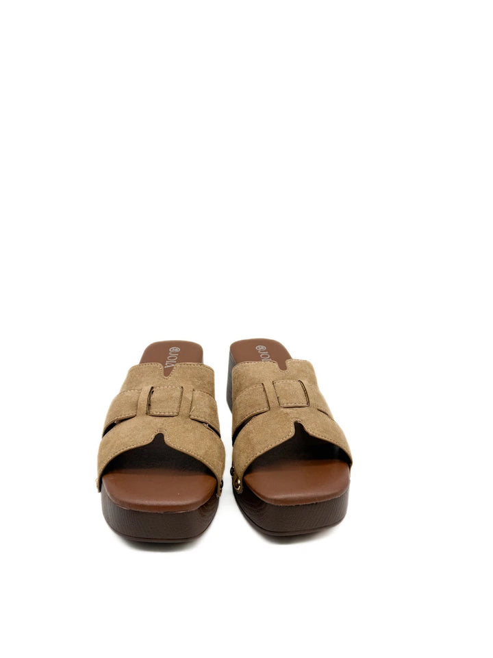 Sandalias de Plataforma Estilo Zueco con Tachuelas y Antelina