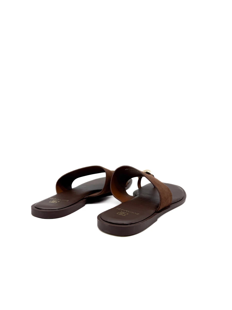 Sandalias Tipo Pala de Dedo con Detalle Metálico Dorado Mujer