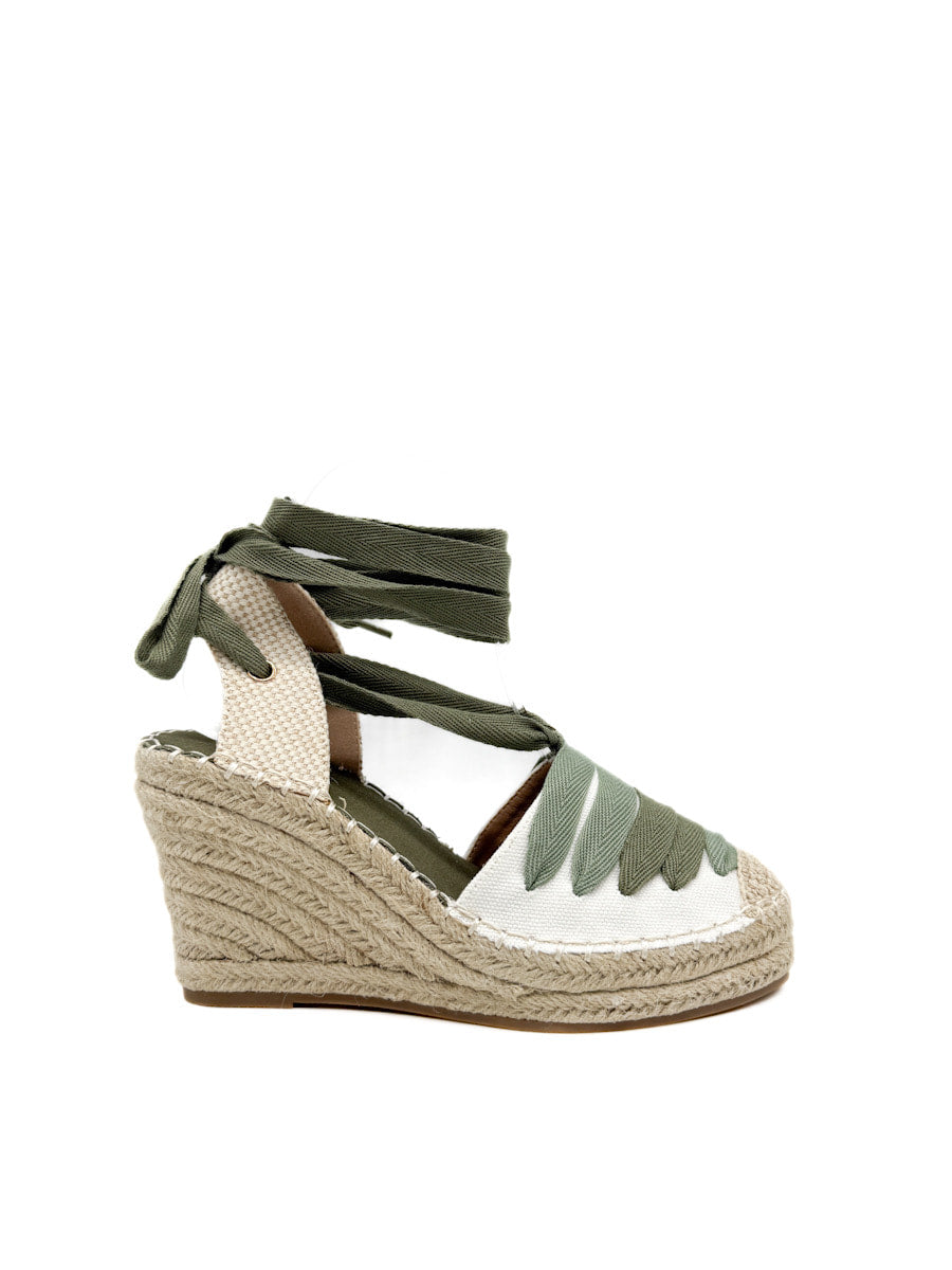 Alpargata de Cuña Plataforma con Cintas Verde