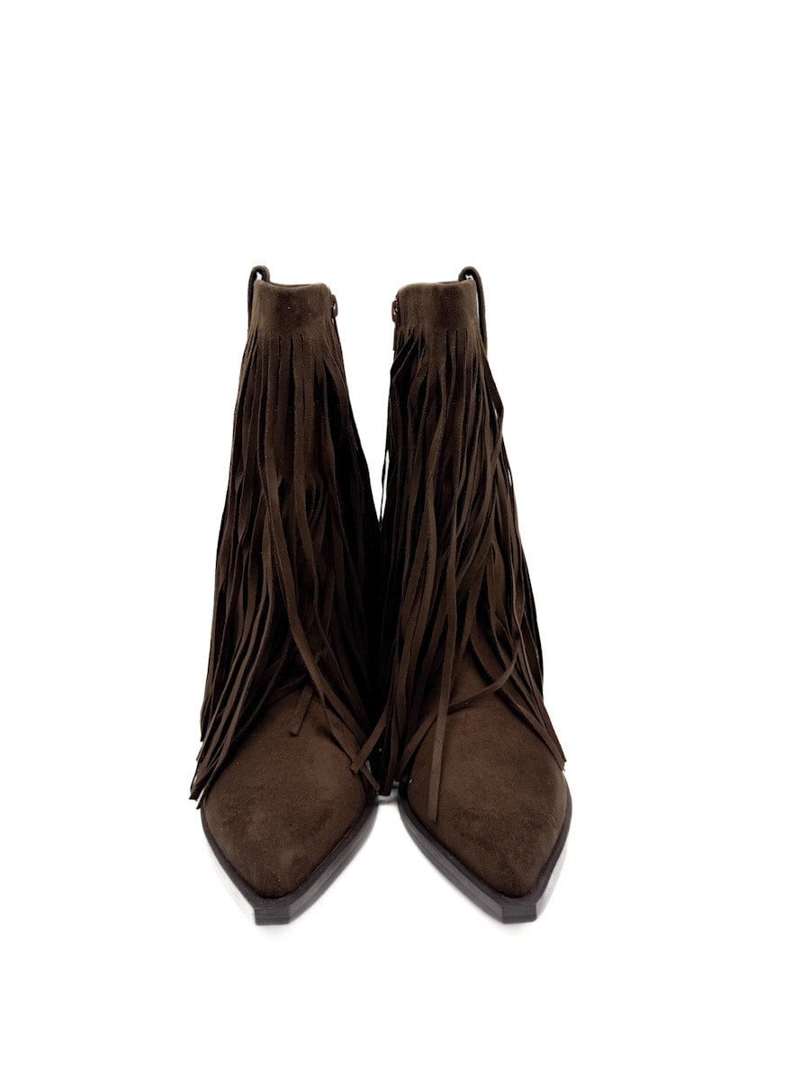 Botín Marrón de Estilo Cowboy con Flecos Corina M5813