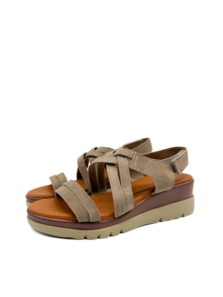 Sandalias Cuña de Piel Cierre Con Velcro