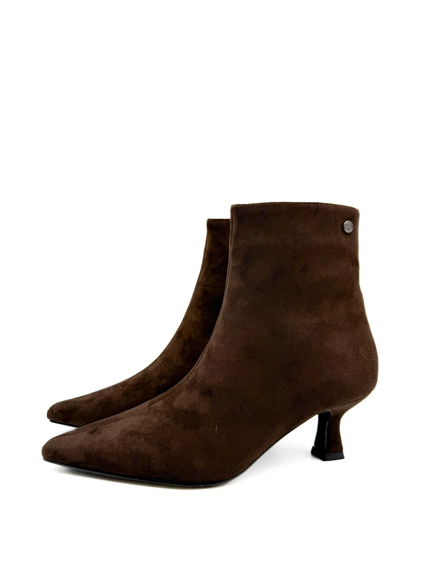 Botines de Antelina con Tacón Cónico y Punta Fina