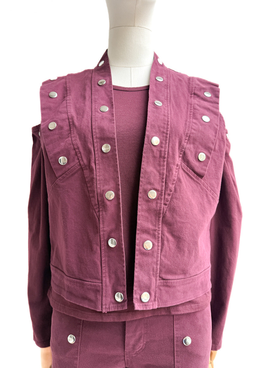 Chaleco Botones Metálicos – Marrón y Morado Granate Morado Única